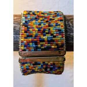 1 5/8" Wide Rigid Wired Seed Bead Clamper Style Gold Tone Bangle Bracelet